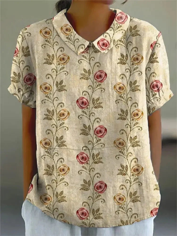 Susie - Cotton & Linen Blouse with Floral Print