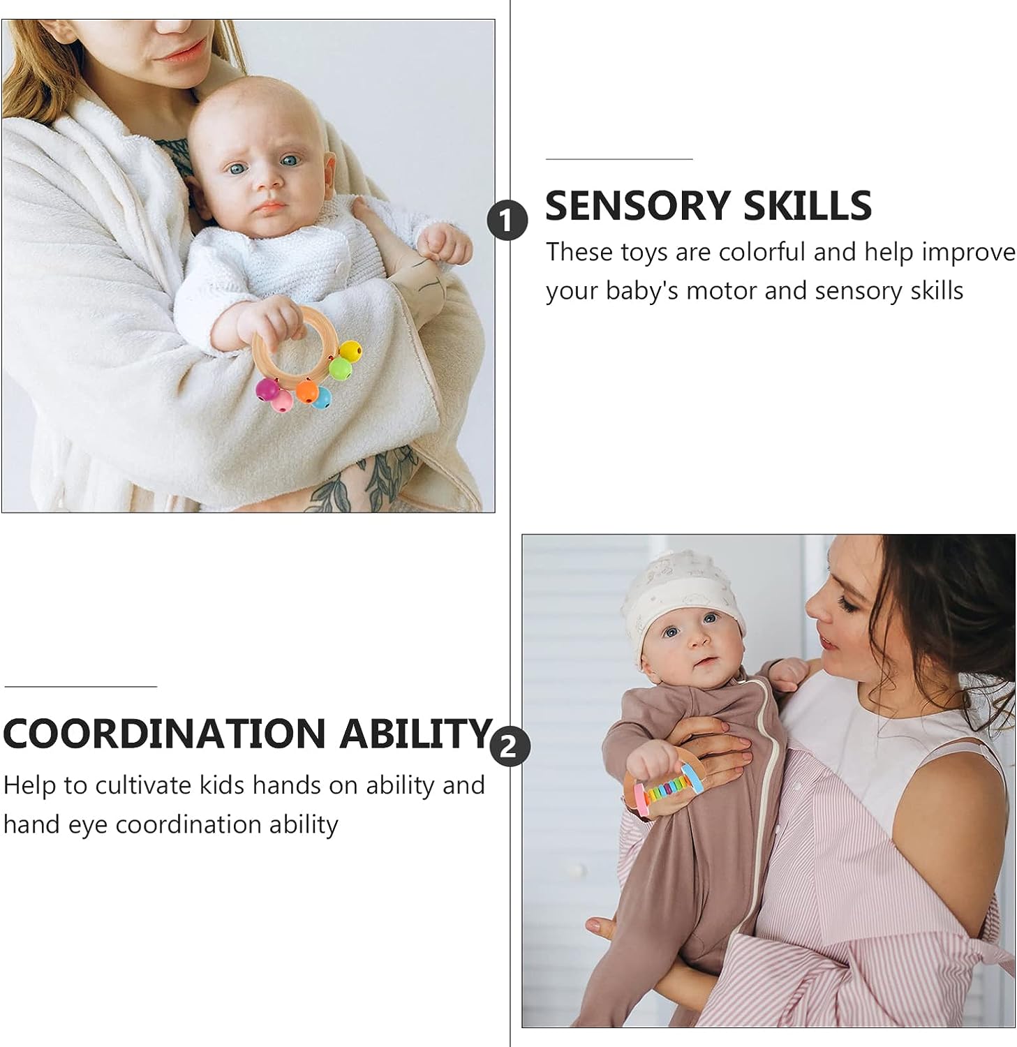 Wooden Rattles - Strengthens Senses and Skills