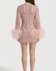 Charlotte Metallic Feather Cuff Mini Dress