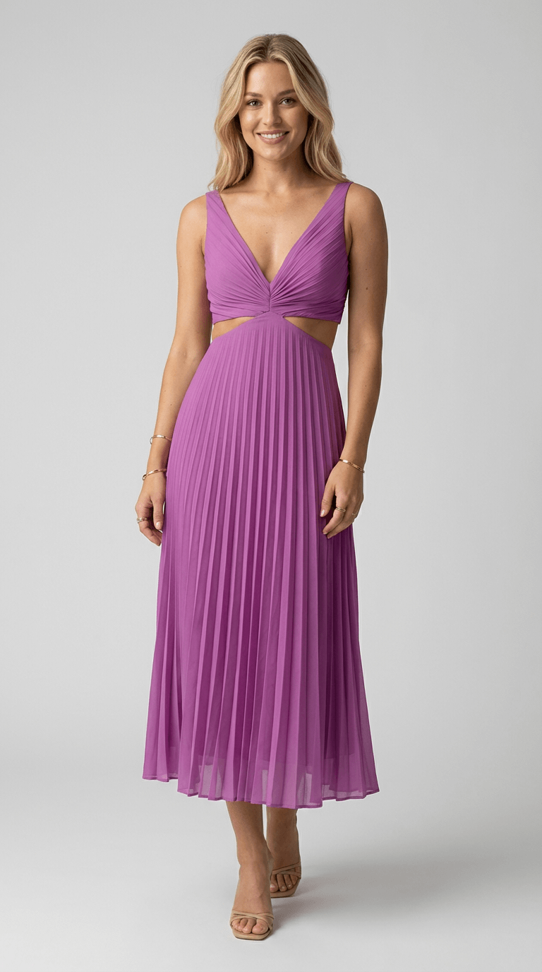 Alana Pleated Cut-Out Midi Dress