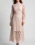 Melinda High-Neck Lace Midi Dress