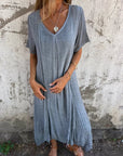 Venetia - V-Neck Cotton and Linen Long Dress