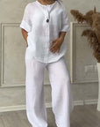 Two-Piece Cotton and Linen Set with Buttons