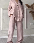 Two-Piece Cotton and Linen Set with Buttons
