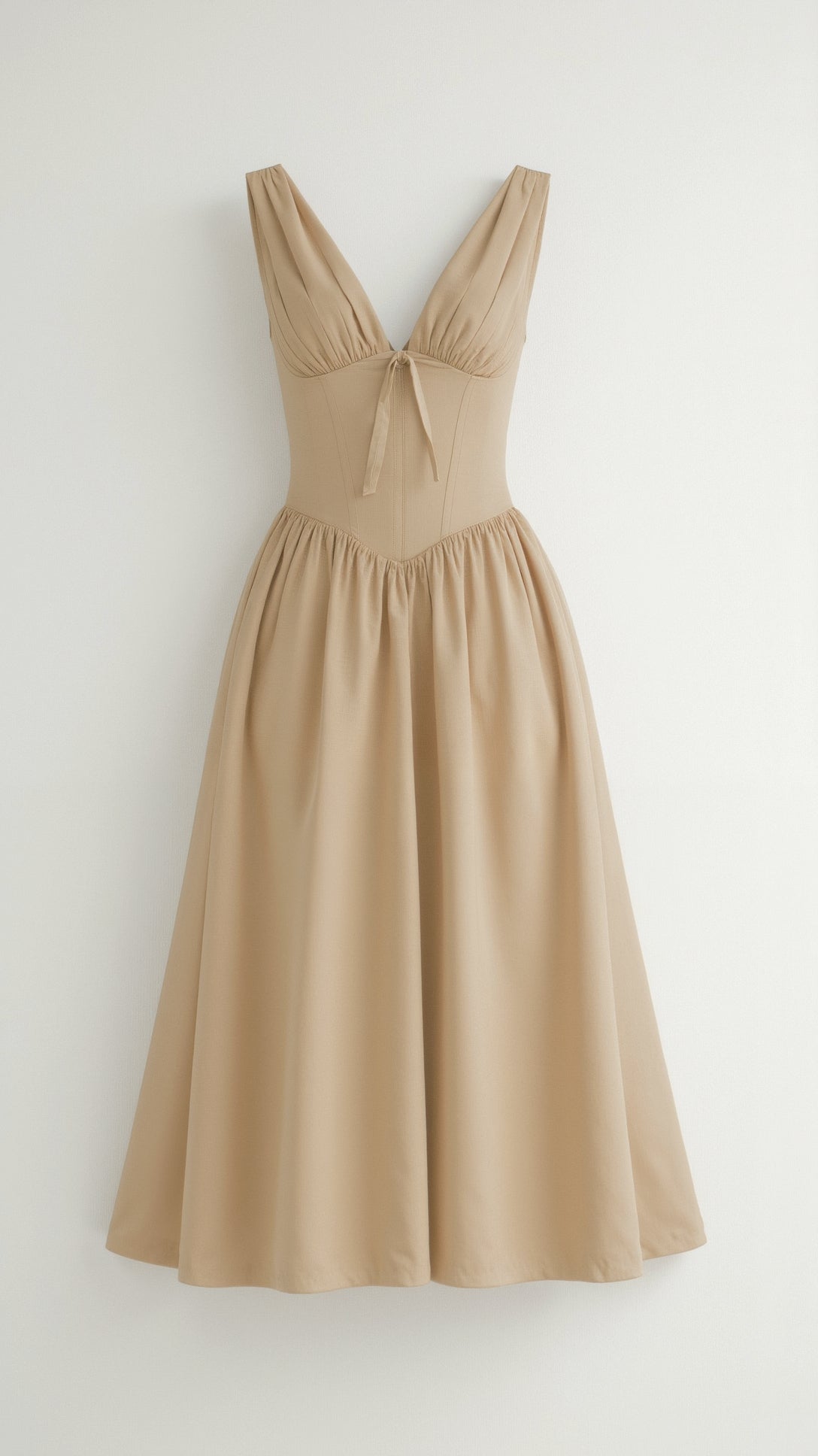 Rachel Plunge Neck Gathered Midi Dress