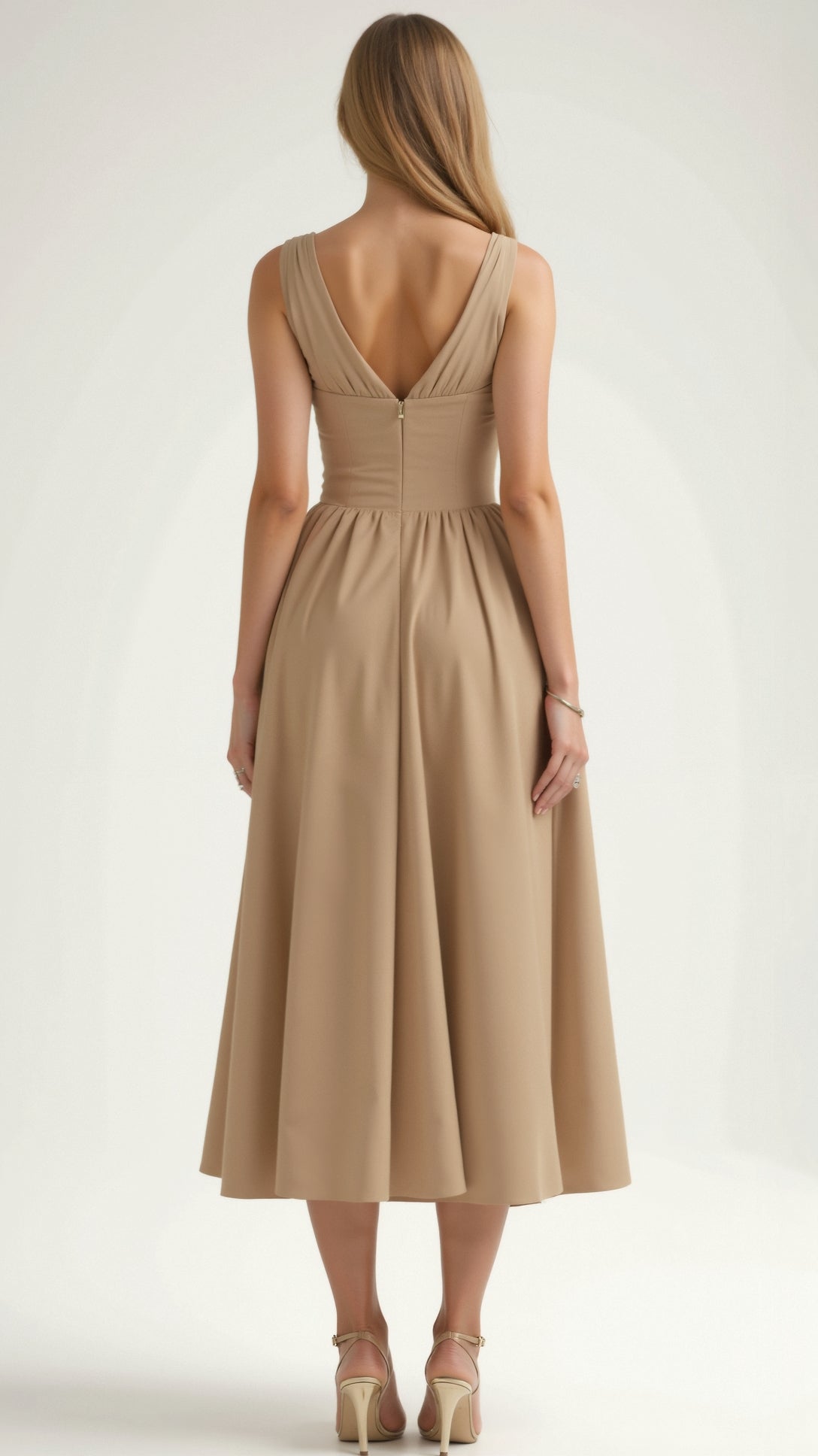 Rachel Plunge Neck Gathered Midi Dress