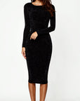 Nyla Long Sleeve Glitter Bodycon Midi Dress